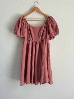 Women's Mini Dress with Puff Sleeves - Dusty Rose